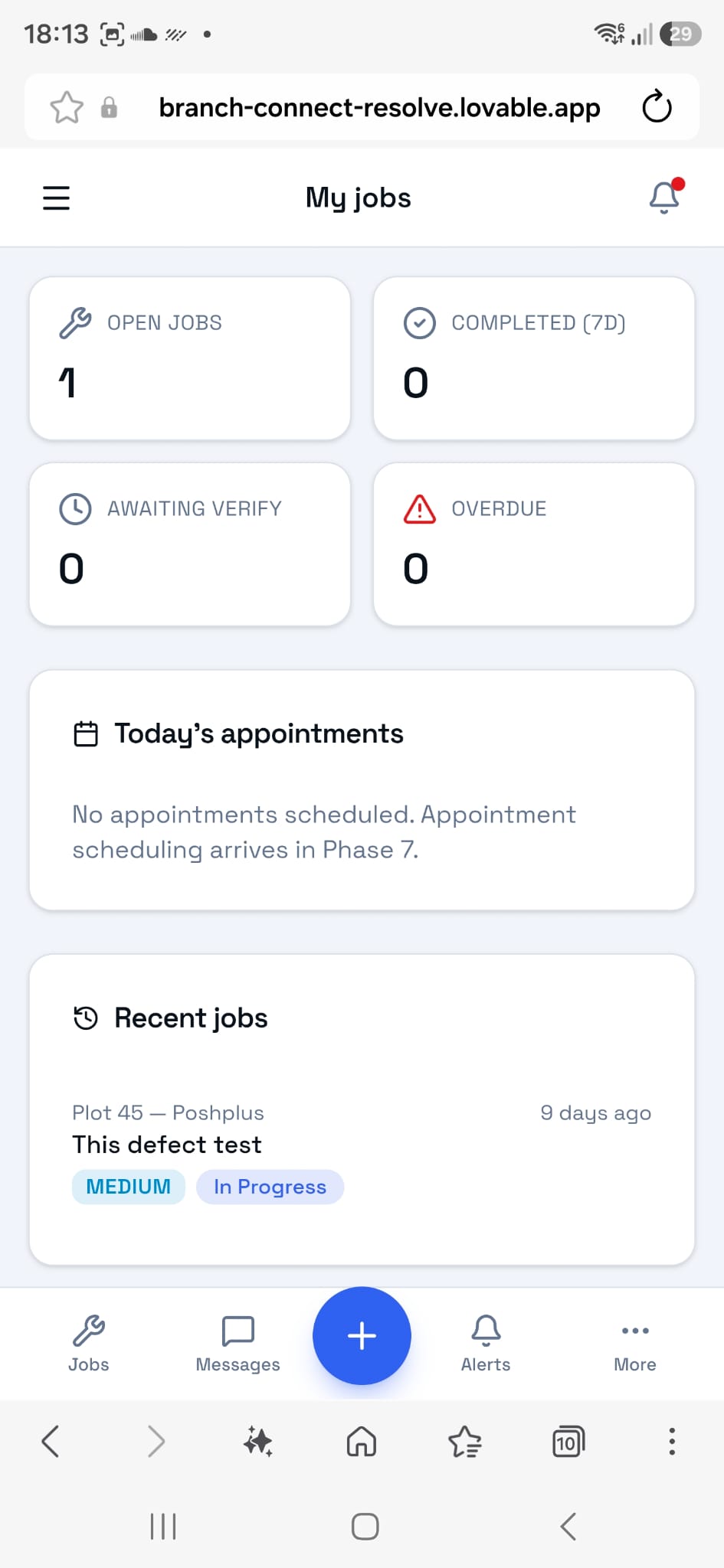 Branch contractor dashboard mobile screenshot