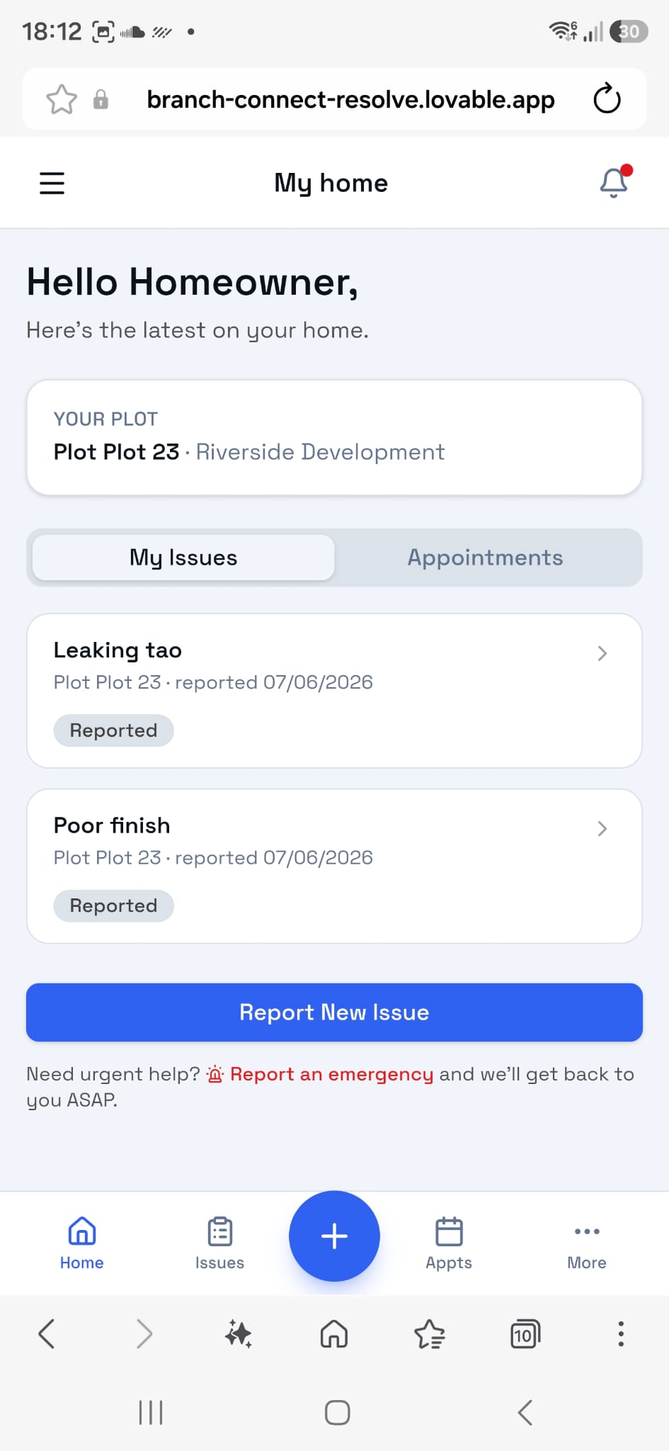 Branch homeowner portal mobile screenshot